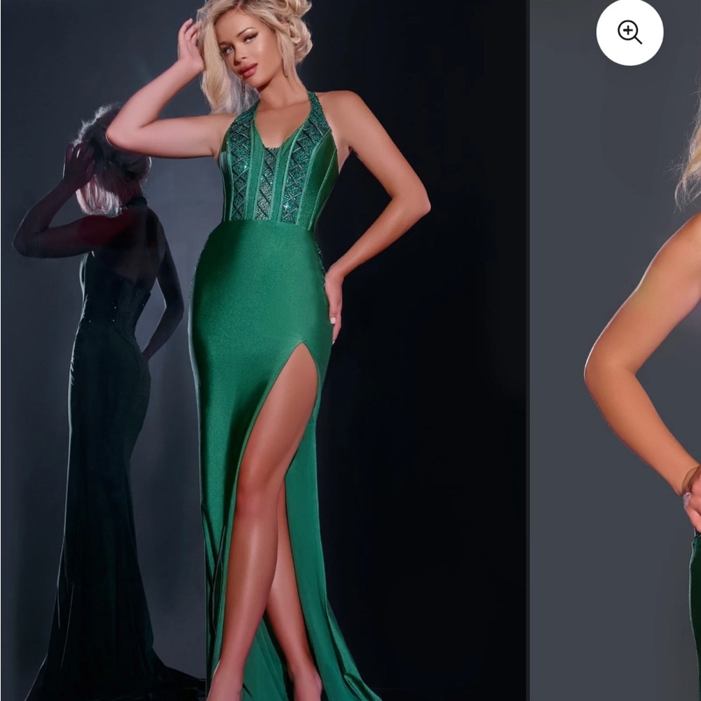 Jovani D5034A Corset Aqua Blue Halter Rhinestone Prom Pageant Maxi Dress -8 NEW - Picture 14 of 16